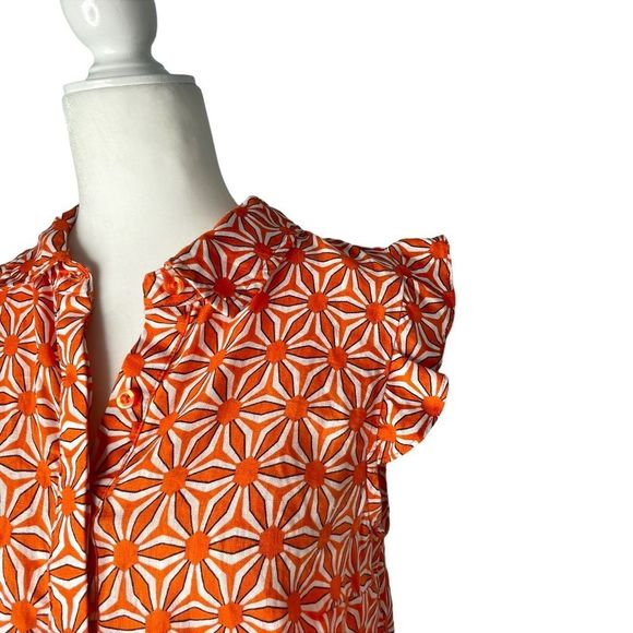 Charter club luxury linen button up blouse ruffle sleeve M - Picture 3 of 6